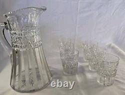 RARE Pitcher Jug TankardSet Of 6 GlassesAmerican Glass Crystal Signed Hawkes