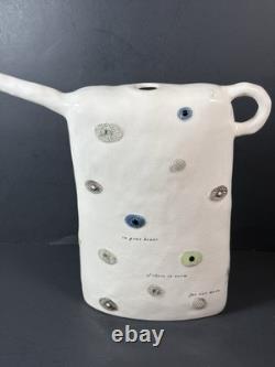 Rae Dunn Magenta Rare Large Water Pitcher Watering Can Clay Pottery 10.5 HTF