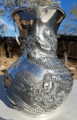 Rare American 1890's Repousse Silver Plated Derby Water Pitcher Japanese Dragon