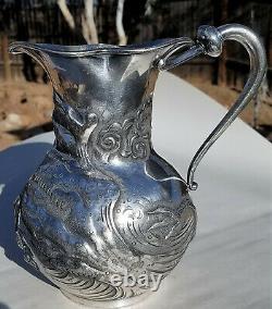 Rare American 1890's Repousse Silver Plated Derby Water Pitcher Japanese Dragon