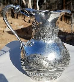 Rare American 1890's Repousse Silver Plated Derby Water Pitcher Japanese Dragon