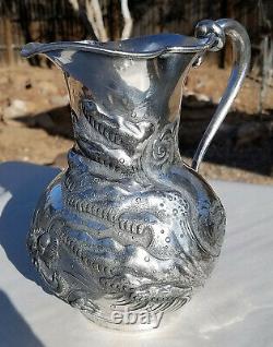 Rare American 1890's Repousse Silver Plated Derby Water Pitcher Japanese Dragon