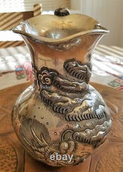 Rare American 1890's Repousse Silver Plated Derby Water Pitcher Japanese Dragon