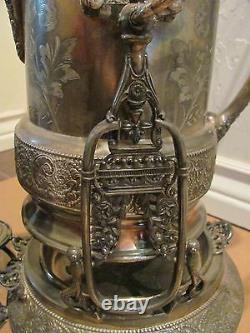 Rare Antique Wilcox Quadruple Plate Silver Tilting Cold Water Pitcher & 2 Goblet