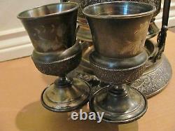 Rare Antique Wilcox Quadruple Plate Silver Tilting Cold Water Pitcher & 2 Goblet