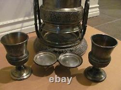 Rare Antique Wilcox Quadruple Plate Silver Tilting Cold Water Pitcher & 2 Goblet