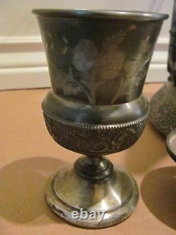 Rare Antique Wilcox Quadruple Plate Silver Tilting Cold Water Pitcher & 2 Goblet