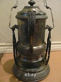 Rare Antique Wilcox Quadruple Plate Silver Tilting Cold Water Pitcher & 2 Goblet