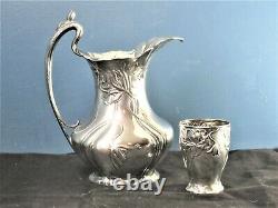 Rare Art Nouveau Silver Plate Water Pitcher And Cup