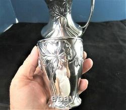 Rare Art Nouveau Silver Plate Water Pitcher And Cup