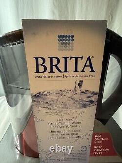 Rare Brita Red Stainless Steel Water Pitcher Filtration System New 8 Cups