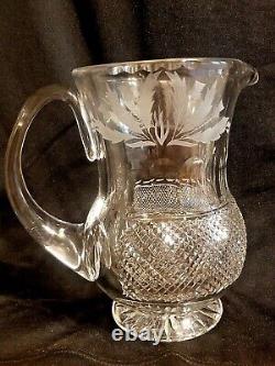 Rare Edenburgh Scotland Thistle 7 Water Jug Pitcher Mint Glass Crystal Signed