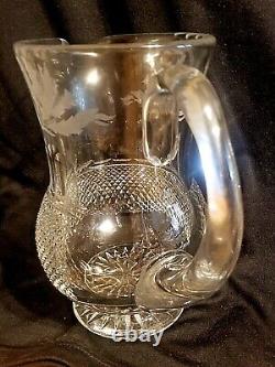 Rare Edenburgh Scotland Thistle 7 Water Jug Pitcher Mint Glass Crystal Signed