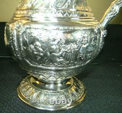 Rare German 800 Silver Fancy Over The Top Repousse Cherubs 10 Water Pitcher