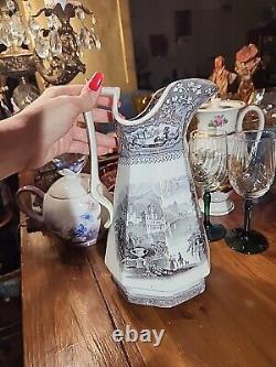 Rare Mulberry Transferware Staffordshire Ironstone 11 Water Pitcher