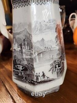 Rare Mulberry Transferware Staffordshire Ironstone 11 Water Pitcher