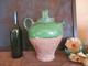 Rare Old French Green Glazed Water Pitcher Jug Plongeon Gargoulette Pottery P
