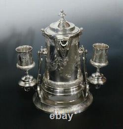 Rare Reed & Barton c1879 Silverplate Lemonade Ice Water Tilting Pitcher w 2 Cups