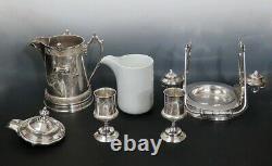 Rare Reed & Barton c1879 Silverplate Lemonade Ice Water Tilting Pitcher w 2 Cups