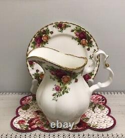 Rare Royal Albert Old Country Roses England Jug Water Pitcher & Under Plate