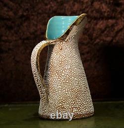 Rare Vintage Coralene Ceramic Handled Deer Gilded Milk/Water Pitcher/Jug Signed