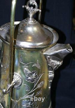 Rare c1880 Racine Silverplate Co Gold Washed Silver Plated Tilting Water Pitcher