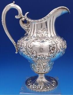 Redlich Sterling Silver Water Pitcher Repoussed Flowers #1130 10 1/4 (#8392)