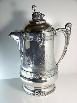 Reed & Barton Silverplate Aesthetic Ice Water Pitcher with Swan Finial Antique