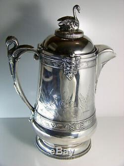 Reed & Barton Silverplate Aesthetic Ice Water Pitcher with Swan Finial Antique