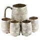 Repousse Silver Water Pitcher & 4 Cups