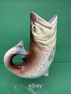 Royal Bayreuth Standing Trout Water Pitcher, c. 1900, 7.75