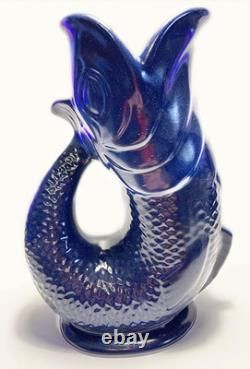 S Cobalt Blue Porcelain Gurgle Fish Shaped Water Jug 50 Ounces/ 1.5 Liter Capac