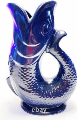 S Cobalt Blue Porcelain Gurgle Fish Shaped Water Jug 50 Ounces/ 1.5 Liter Capac