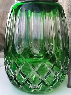 SAINT LOUIS Huge Water Jug Pitcher Green Cut Crystal & SilverPlate Art Deco