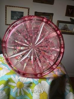 SAINT ST LOUIS Huge Water Jug Pitcher RUBY Cut Crystal Silver Plate Antique 19TH