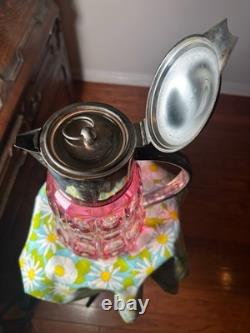 SAINT ST LOUIS Huge Water Jug Pitcher RUBY Cut Crystal Silver Plate Antique 19TH