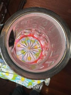 SAINT ST LOUIS Huge Water Jug Pitcher RUBY Cut Crystal Silver Plate Antique 19TH