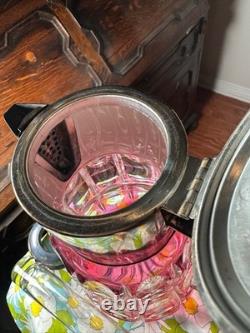 SAINT ST LOUIS Huge Water Jug Pitcher RUBY Cut Crystal Silver Plate Antique 19TH