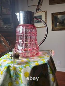 SAINT ST LOUIS Huge Water Jug Pitcher RUBY Cut Crystal Silver Plate Antique 19TH