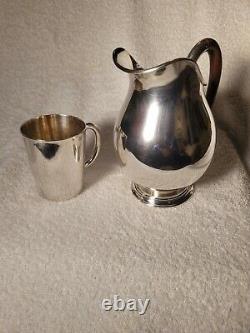 SWEDEN STERING SILVER WATER PITCHER WithWALNUT HANDLE & SOLID STERLING SILVER CUP