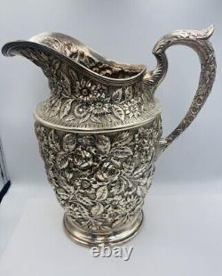 Schofield Baltimore Rose Antique Sterling Silver Floral Repousse Water Pitcher