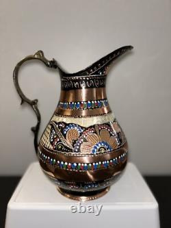 Set Of 2 Copper pitcher water Jug 2 liters Flower Pattern +Rare Beautiful Vase