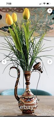 Set Of 2 Copper pitcher water Jug 2 liters Flower Pattern +Rare Beautiful Vase