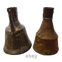 Set Of 2 Vtg Primitive Hand Hammered Copper Water Jug Pitchers 12 Ewer W Handle