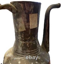 Set Of 2 Vtg Primitive Hand Hammered Copper Water Jug Pitchers 12 Ewer W Handle