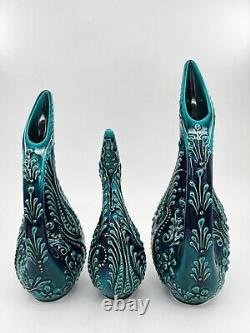 Set of 3 Turkish Ceramic Hand Painted Decorative Pitcher Vase, Ceramic Water Jug
