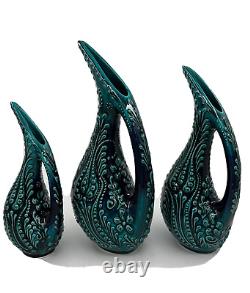 Set of 3 Turkish Ceramic Hand Painted Decorative Pitcher Vase, Ceramic Water Jug