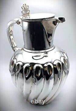 Silver Fluted Water Jug Ewer With Hinged Cover London 1889 William Hutton & Sons