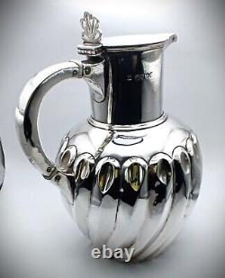 Silver Fluted Water Jug Ewer With Hinged Cover London 1889 William Hutton & Sons