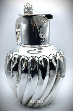 Silver Fluted Water Jug Ewer With Hinged Cover London 1889 William Hutton & Sons